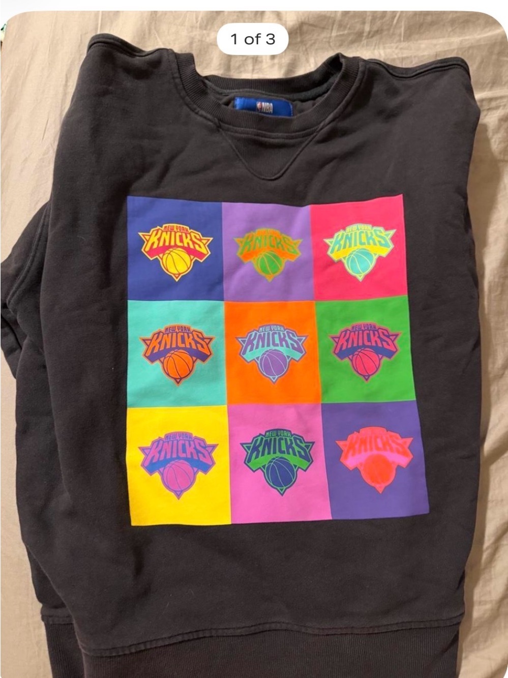 Terez Black Crewneck Sweatshirt with Neon Colorblock Knicks Grid